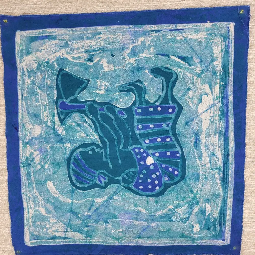 VTG Asshola Batik African Woman Farming Tapestry Mali Hand Dyed Fabric Signed
